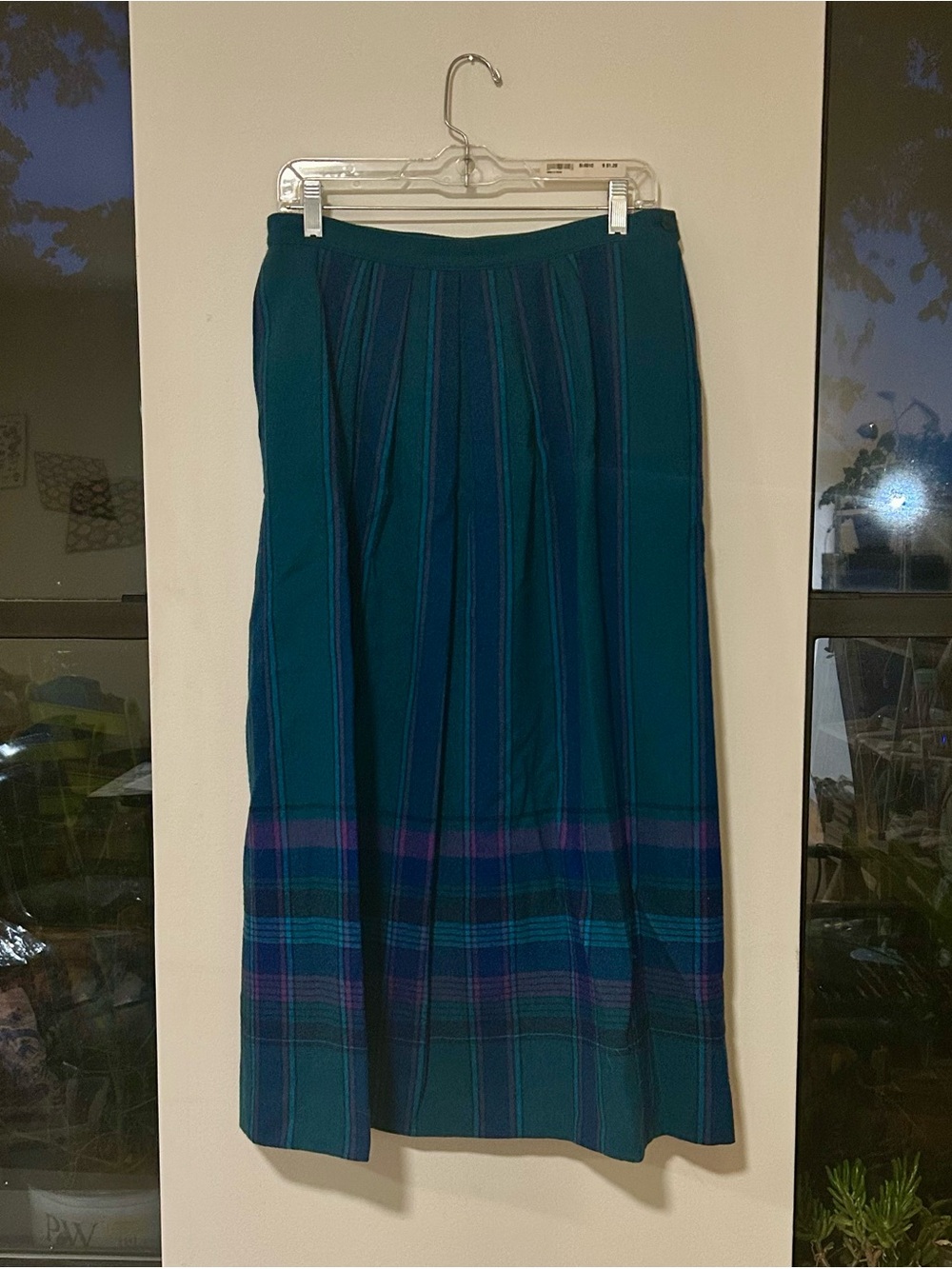teal wool pendleton pleated skirt